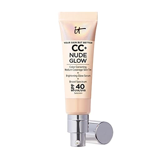 it COSMETICS Cc+ Nude Glow Lightweight Foundation + Glow Serum With Spf 40 - With Niacinamide, Hyaluronic Acid & Green Tea Extract - Light - 1.08 Fl Oz Light Complexion With Warm Yellow Undertone