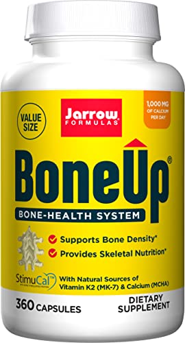 Jarrow Formulas BoneUp - Micronutrient Formula for Bone Health - Dietary Supplement - Includes Natural Sources of Vitamin D3, Vitamin K2 (as MK-7) & Calcium - 360 Capsules - 180 Servings