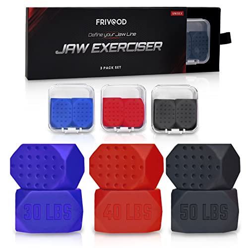 Jawline Exerciser For Men & Women By FRIVOOD- 6-Piece Silicone Face Shaper Set For Defined Jawline- Jaw Workout Device With 3 Resistance Levels- Effective Jaw Exerciser Chew/ Jaw Toner With Carry Case- Beauty Gift For Men And Women