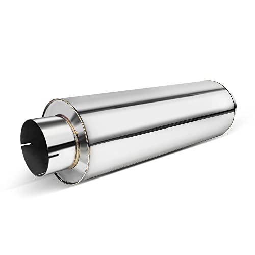 JY Performance 5 Inch Diesel Truck Exhaust Muffler 8 in x 24 in Body 30 in Whole Length Straight Through Stainless Steel Welded On Resonator Muffler - POLISHED (5'' IN / 5'' OUT), DAC187