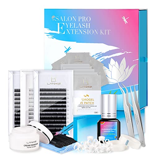 LANKIZ Eyelash Extension Kit Used on Real Human Clients, Lash Extension Kit with Eyelash Extensions, Glue, Remover and Lash Extension Supplies