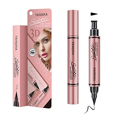 Linble Jumbo Volume Liquid Eyeliner Stamp and Liquid Liner - 2 in 1 Black Waterproof Winged Cat Eye Makeup Tool for Women