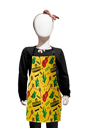 Lunarable Mexican Apron, Fiesta Party Dancing Patriot Spanish Mexican Travel Destinations Exotic Vacation, Small Apron Bib with Adjustable Ties for Baking Painting, Small Size, Multicolor