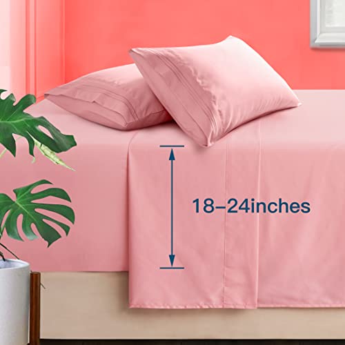 Manyshofu Extra Deep Pocket Queen Sheet Sets - Hotel Luxury 1800 Thread Count Sheets & Pillowcases - Microfiber Bedding Set up to 24" Mattress - Blush Pink Bed Sheets 18-24 Inch Deep Pockets - 4 Piece