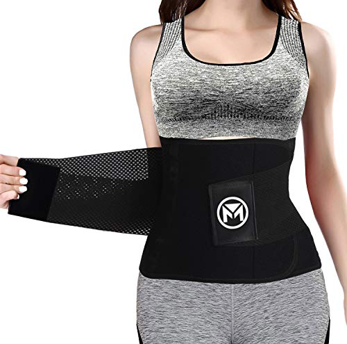 Moolida Waist Trainer Belt for Women Waist Trimmer Weight Loss Workout Fitness Back Support Belts (Black,Large)