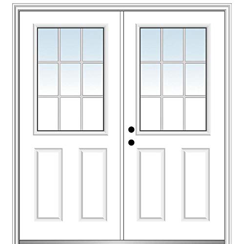 National Door Company, Exterior Double Door, Steel, 60" x 80", 1/2 Lite 2-Panel, Grilles Between Glass Clear Collection, Right-Hand Inswing