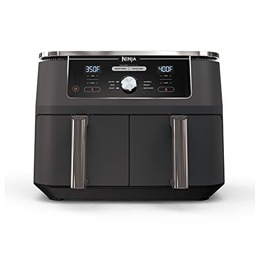 Ninja DZ401 Foodi 10 Quart 6-in-1 DualZone XL 2-Basket Air Fryer with 2 Independent Frying Baskets, Match Cook & Smart Finish to Roast, Broil, Dehydrate & More for Quick, Easy Family-Sized Meals, Grey