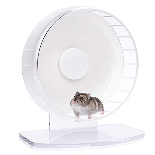 Niteangel Super-Silent Hamster Exercise Wheels - Quiet Spinner Hamster Running Wheels with Adjustable Stand for Hedgehog Gerbils Mice or Other Small Animals (S, White)