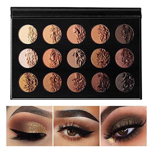 Nude Gold Eyeshadow Palette Natural Naked Smokey Warm Neutral 15 Shades, ecofavor Ultra-Blendable High Pigmented Matte Shimmer Matallic Long Lasting Waterproof Eye Shadow Pallet, Travel Size Makeup