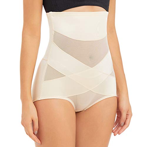 PAUKEE Women Shapewear Slimmer Body Shaper Hi-Waist Tummy Control Compression Butt Lifter Panties Girdle Beige