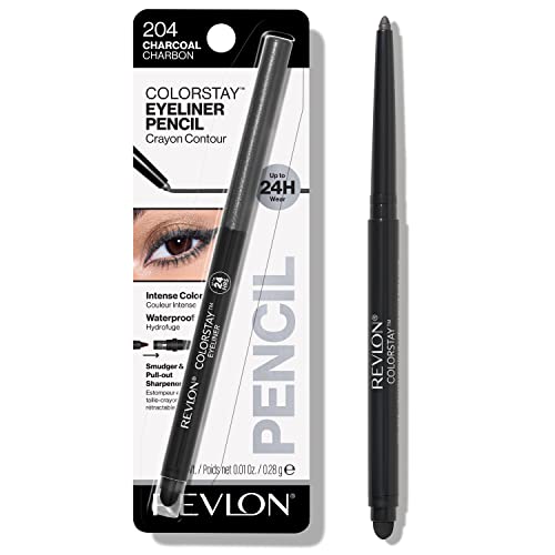 Pencil Eyeliner by Revlon, ColorStay Eye Makeup with Built-in Sharpener, Waterproof, Smudgeproof, Longwearing with Ultra-Fine Tip, 204 Charcoal, 0.01 Oz