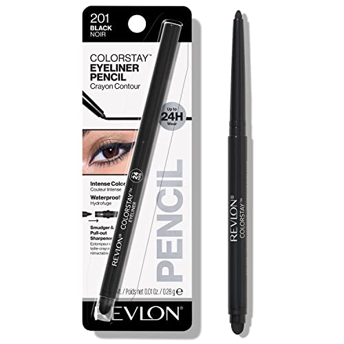 Pencil Eyeliner by Revlon, ColorStay Eye Makeup with Built-in Sharpener, Waterproof, Smudgeproof, Longwearing with Ultra-Fine Tip, 201 Black, 0.01 Oz