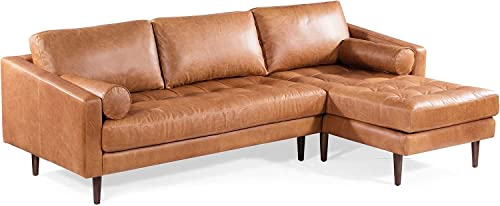 POLY & BARK Napa Right Sectional Sofa in Full-Grain Pure-Aniline Italian Leather, Cognac Tan