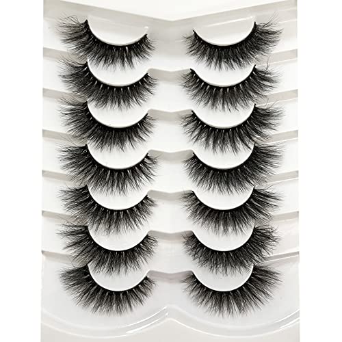 Pooplunch False Eyelashes Cat Eye Wispy Faux Mink Lashes Pack Fluffy Short Natural Fake Lashes 7 Pairs Multipack