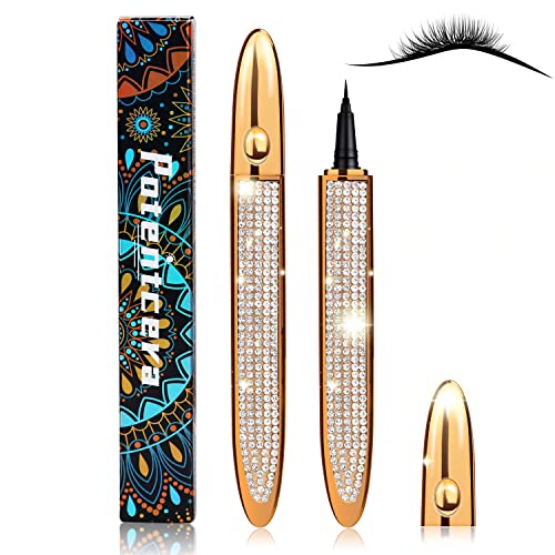 Potentcera Liquid Eyeliner Pen Waterproof, Magic Self-adhesive Long-Lasting Eyelash Glue Pen, Non Magnetic, No Blooming Quick Drying Magnetic Eye Liner (Gold Black 1Pcs)