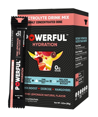 Powerful Hydration Electrolyte Drink Mix - Concentrated Dose | 3X The Electrolytes for Major Hydration | Exercise, Travel & Hangover Cure | NonGMO - Vegan - Gluten Free (Pink Lemonade/16 Count)