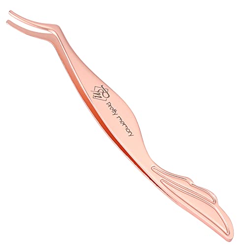 Pretty memory Eyelash Applicator Tool DIY Lash Applicator Eyelash Extension Curved Eyelash Tweezer for Easy Lashes Application and Removal, Rose Gold