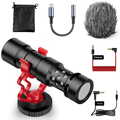 Professional External Video Microphone - Cardioid Condenser Directional Microphone with Shockmount for DSLR, iPhone, Android Smartphones, Shotgun Camera Recording Mic for Vlogging, YouTube, Podcast