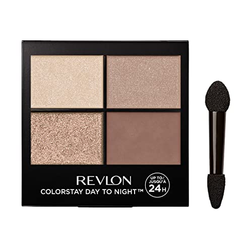 REVLON ColorStay 16 Hour Eyeshadow Quad with Dual-Ended Applicator Brush, Longwear, Intense Color Smooth Eye Makeup for Day & Night, Addictive (500), 0.16 Oz