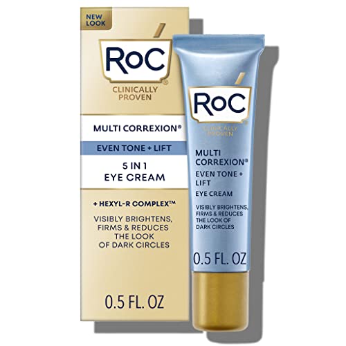 RoC Multi Correxion 5 in 1 Anti-Aging Eye Cream for Puffiness, Under Eye Bags & Dark Circles, Skin Care Treatment with Shea Butter, Stocking Stuffer, 0.5 Fl Oz (Packaging May Vary)