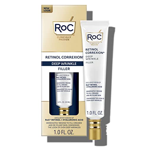 RoC Retinol Correxion Deep Wrinkle Facial Filler with Hyaluronic Acid, Skin Care Treatment for Fine Lines, Dark Spots, Post-Acne Scars, Stocking Stuffer, 1 Ounce