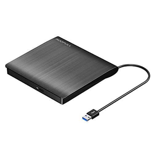 ROOFULL External CD DVD +/-RW Drive USB 3.0 Protable USB DVD/CD ROM Burner Optical Drive Player Reader Writer for Windows 11/10/8/7 Laptop Desktop Computer, Mac MacBook Pro/Air, iMac, Black (Updated)