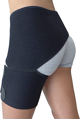 ROXOFIT Hip Brace - Thigh Hamstring Sciatica Pain Relief Brace - Compression Support Wrap for Hip Flexor Strain, Groin Pull, SI Joint, Arthritis, Bursitis, Sciatic Nerve for Men, Women (Black)