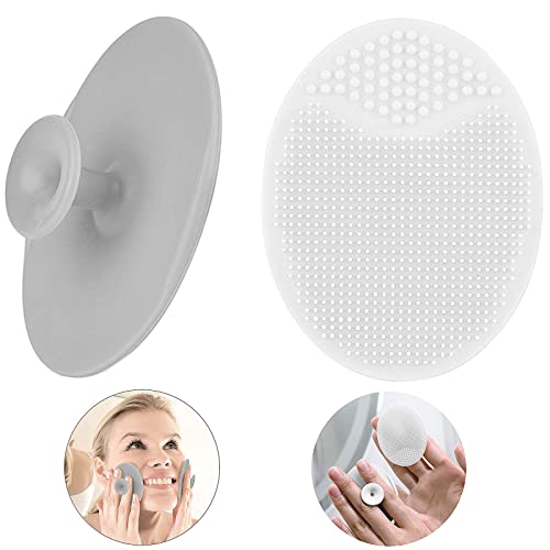 Silicone Face Scrubbers Exfoliator Brush-Facial Cleansing Brush Blackhead Scrubber Exfoliating Brush-Facial Cleansing Pads Precision Pore Cleansing Pad Acne Removing Face Brush-2 Pack, Grey and White