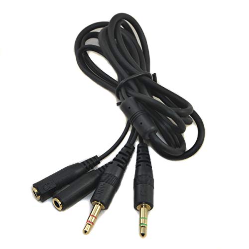 Simoutal 2 Plugs 2 Jacks Gaming Headset Extension Cable 3.5mm Audio Extension Cord for Soundcard Headset Computer Gaming 5ft (Black)