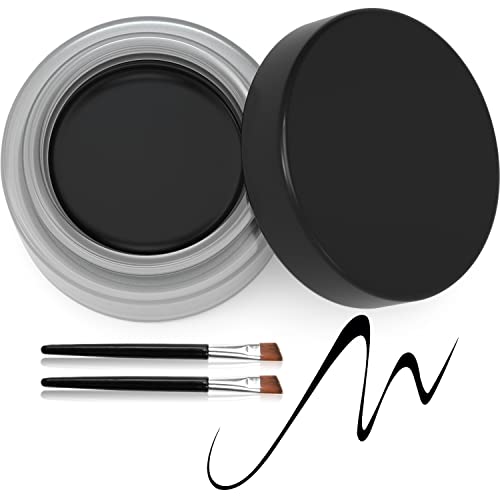 Sulily Black Gel Eyeliner,Waterproof&Smudge Proof Long Lasting High Coloration Cream Eyeliner Gel Pot,2 PCS Eyeliner Makeup Brushes Included.