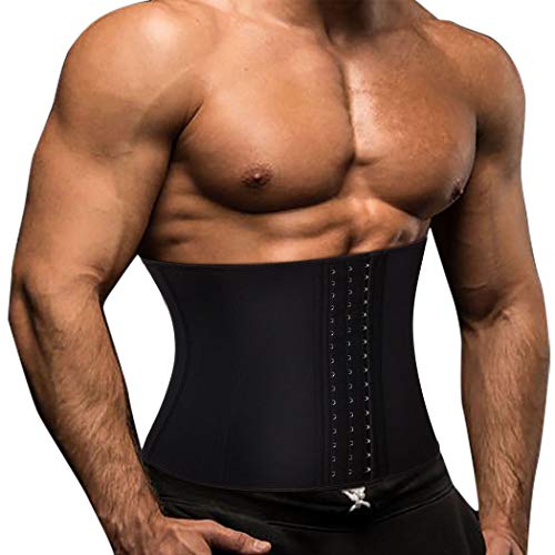 TOAOLZ Mens Sweat Sauna Suit Waist Trainer Neoprene Workout Body Shaper Slimming Corset Adjustable Belt Back Support Band Black