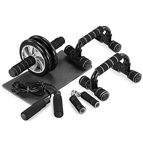 TOMSHOO AB Wheel Roller Kit with Push-Up Bar, Knee Mat, Jump Rope and Hand Gripper - Home Gym Workout for Men Women Core Strength & Abdominal Exercis