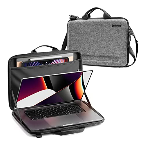 tomtoc Hardshell Laptop Shoulder Bag for 16-inch New MacBook Pro M1 Pro/Max 2021-2019 A2485 A2141, Organized Protective Shoulder Case with Tablet Pocket for Up to 12.9 Inch iPad Pro