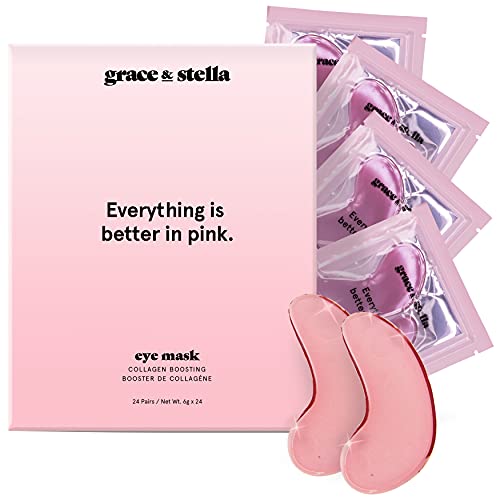 Under Eye Mask - (24 Pairs, Pink) Reduce Dark Circles, Puffy Eyes, Undereye Bags, Wrinkles - Gel Under Eye Patches, Vegan Cruelty-Free Self Care by grace and stella