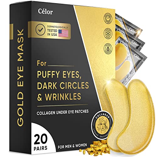 Under Eye Patches (20 Pairs) - Gold Under Eye Mask Amino Acid & Collagen, Under Eye Mask for Face Care, Eye Masks for Dark Circles and Puffiness, Under Eye Masks for Beauty & Personal Care