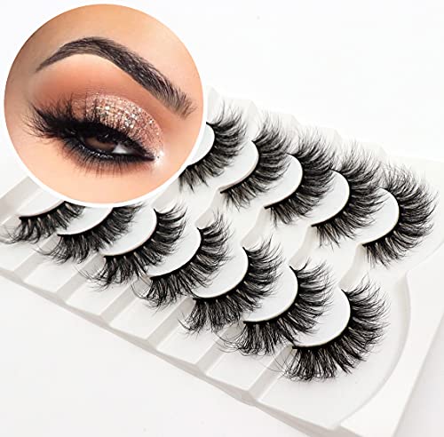 Veleasha False Eyelashes Wispy Faux Mink Lashes Fluffy Handmade Fake Eyelashes 18MM Natural Look 7 Pairs Pack Luxury Cat Eye Lashes (804)