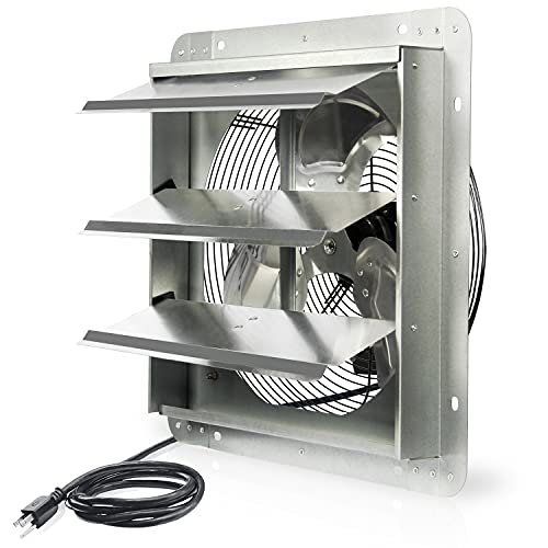 VENTISOL 14 Inch Automatic Shutter Wall Mounted Exhaust Fan, Aluminum with 1.65m Power Cord,High Speed 1950CFM,Vent Fan for Home,Attic,Shed,Garage,Greenhouse Ventilation