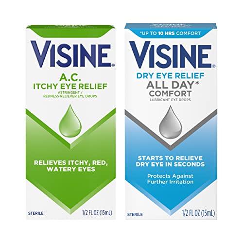 Visine A.C. Itchy Eye Relief Eye Drops for Relief of Red, Itchy, Watery Eyes & Visine Dry Eye Relief All Day Comfort Lubricant Eye Drops for Relief of Dry Eyes, Value Multipack, 2 Items