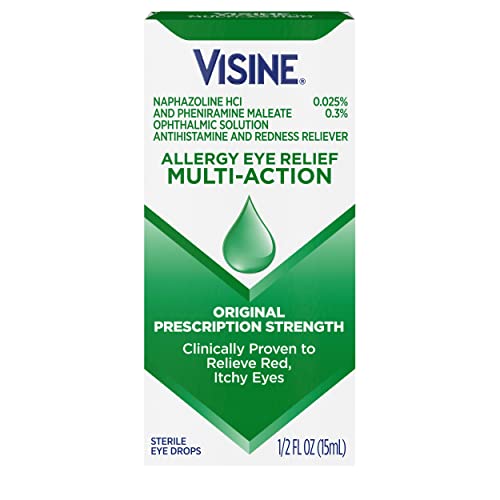 :Visine Allergy Eye Relief Multi-Action Antihistamine & Redness Reliever Eye Drops with Pheniramine Maleate & Naphazoline HCl, Eye Drop Treatment for Red, Itchy, Allergy Eyes, 0.5 fl. oz