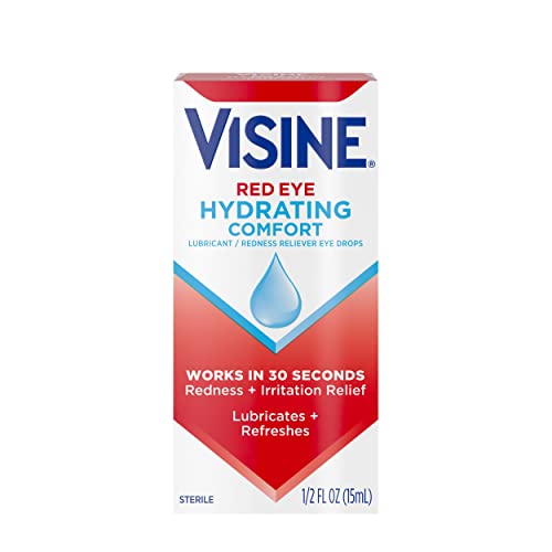 Visine Red Eye Hydrating Comfort Redness Relief and Lubricant Eye Drops to Help Moisturize and Relieve Red Eyes Due to Minor Eye Irritations Fast, Tetrahydrozoline HCl, 0.5 fl. oz