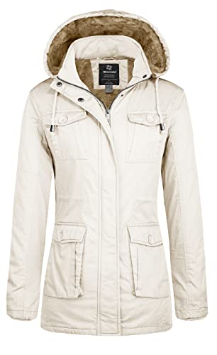 Wantdo Women's Sherpa Lined Coat Extreme Cold Weather Jacket Small Creamy White