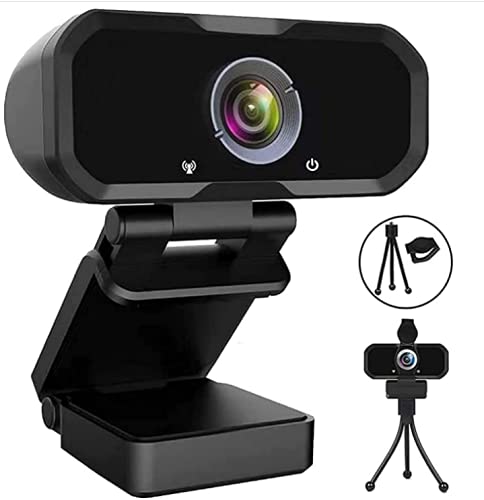 Webcam 1080p HD Computer Camera - Microphone Laptop USB PC Webcam with Privacy Shutter and Tripod Stand, 110 Degree Live Streaming Widescreen Recording Pro Video Web Camera for Calling, Conferencing