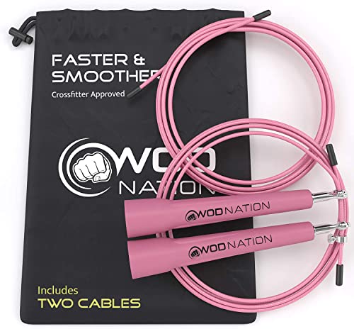 WOD Nation Speed Jump Rope - Blazing Fast Jumping Ropes - Endurance Workout forCrossfit, Boxing, MMA, Martial Arts or Just Staying Fit - Adjustable for Men, Women and Children