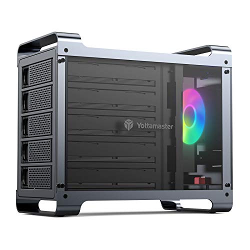 Yottamaster 5 Bay RAID External Hard Drive Enclosure 2.5"&3.5" SATA HDD/SSD Enclosure with 80mm RGB Silent Fan,Supports 90TB Max and RAID 0/1/3/5/10/Span/Clone/Normal RAID Modes - [DF5RU3]