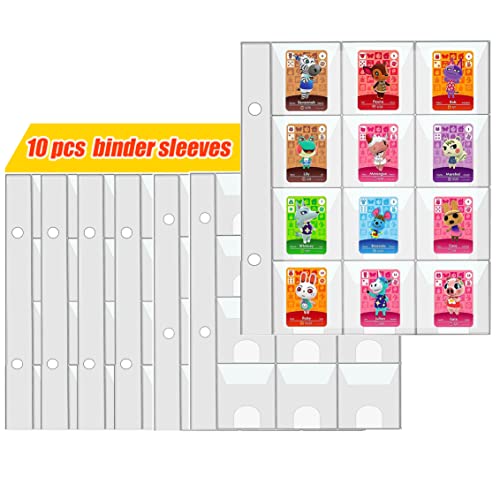 120 Pockets Extra Expansion Binder Sleeves for Animal Crossing Mini Cards Binder, ACNH NFC Tag Game Mini Cards Binder Sleeves 10 Packs