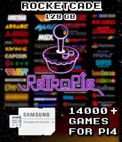 128gb RetroPie SD Card with 14,000 Preloaded Games and 45+ Systems for Raspberry Pi 4 & 400, Emulators Gaming Console ROMs Version 4.7 Retropie microSD Card with ROMS