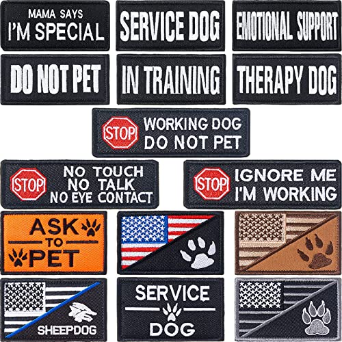 15 Pieces Service Dog Patches Dog Vest Patches Removable Tactical Patches Embroidered Fastener Hook Loop Patch Animal Vest Harnesses Patch Pet Patches for Vest Harnesses Collars Leashes in Training