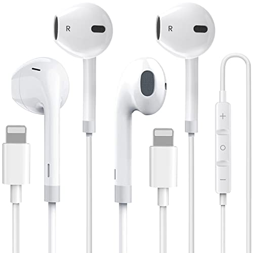 [2 Pack] Apple Earbuds/iPhone Headphones/Wired Earphones/Lightning [Apple MFi Certified] (Built-in Microphone & Volume Control) Compatible with iPhone 13/12/11/X/XR/XS/8/7 Support All iOS System