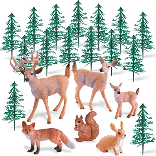 21 Pcs Tree Deer Figures Forest Animals Figures Woodland Creatures Figures Miniature Toys Tree Deer Cake Toppers Decorations for Birthday Party Baby Shower Christmas Party