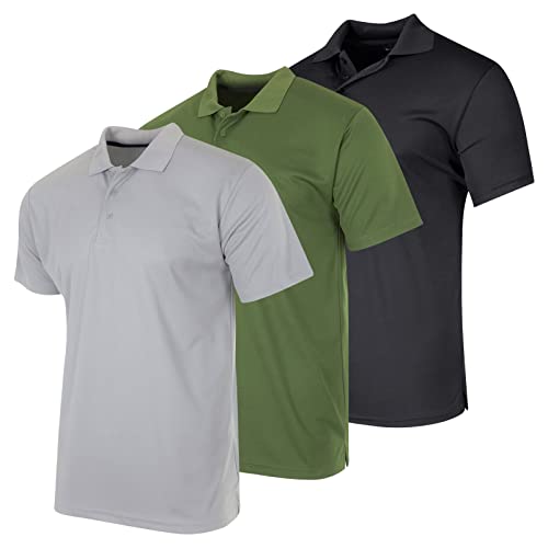 3 Pack:Mens Quick Dry Fit Polo Shirt Short Sleeve Golf Tennis Clothing Active Wear Athletic Performance Tech Sports Essentials Moisture Wicking Casual Dri-Fit T Shirts- Set 9, XL